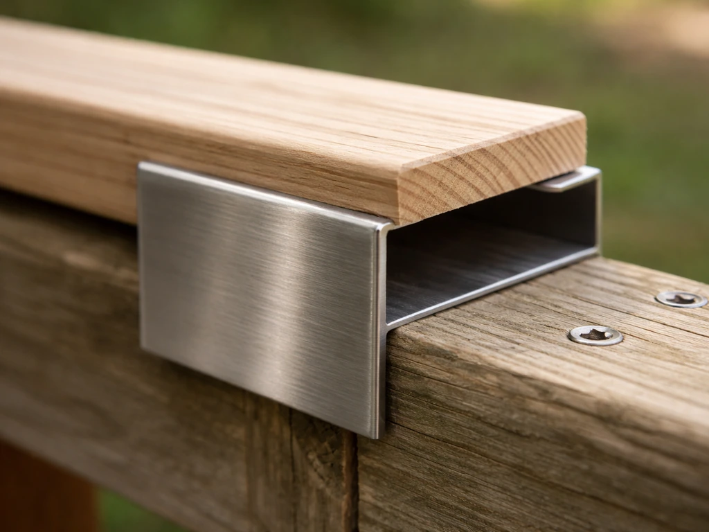 Close-up of a U-channel slip-over base seated on a wooden rail, with the bar top ready to lift.