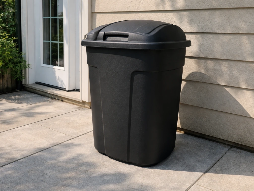 black patio garbage can