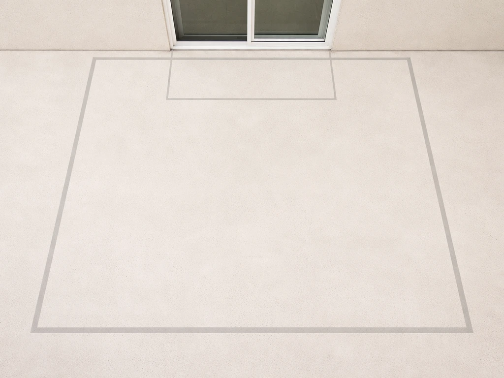 Top-down view of a simple 10x10 patio plan with a center sliding door and a clear 36-inch landing zone.