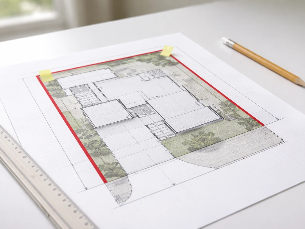 Minimal photo of a suburban lot plan showing side setbacks with a focus on near-zero side wall placement