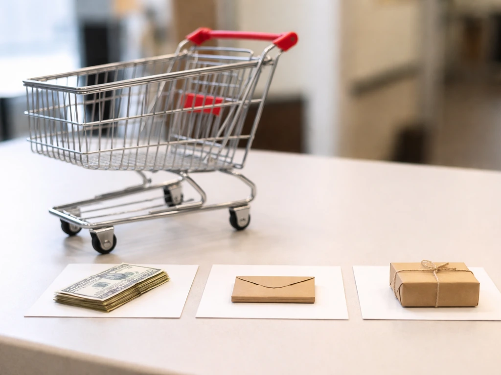 Close-up of a shopping cart with separate items symbolizing subtotal, tax, and shipping for minimum spend.
