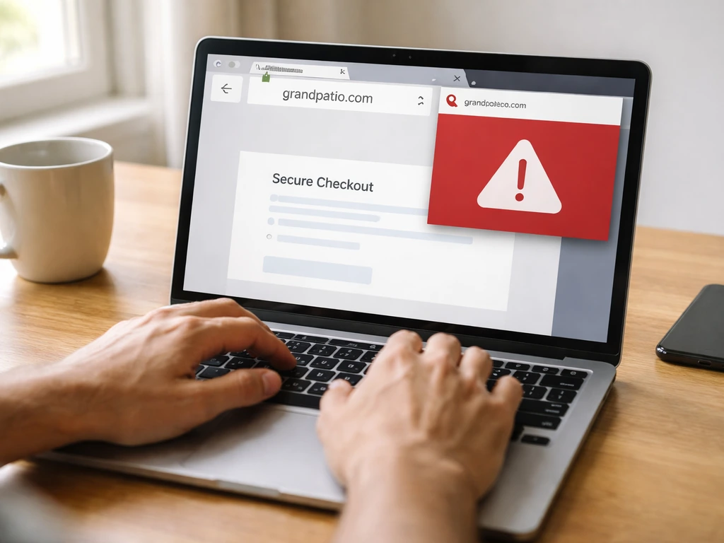 Person using a laptop to verify a legitimate patio deal on a secure website